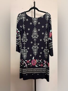 Enfocus Studio Navy Dress with White Floral Motif